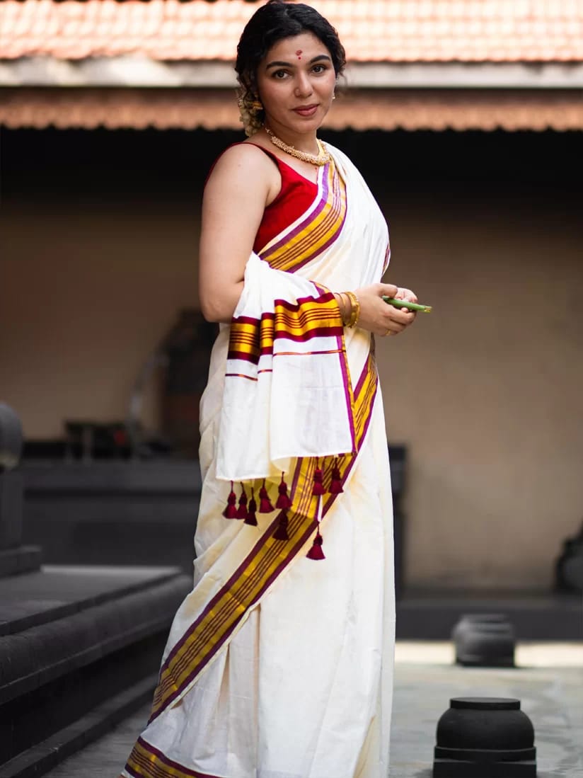 Kerala Cotton with red Kasav boader