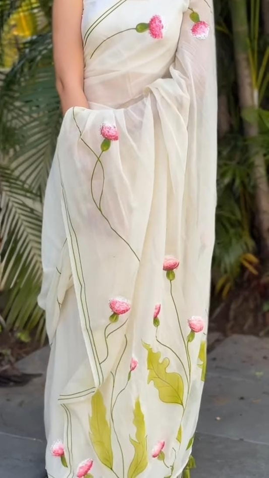 Velora flower Grace-45 linen flower print saree