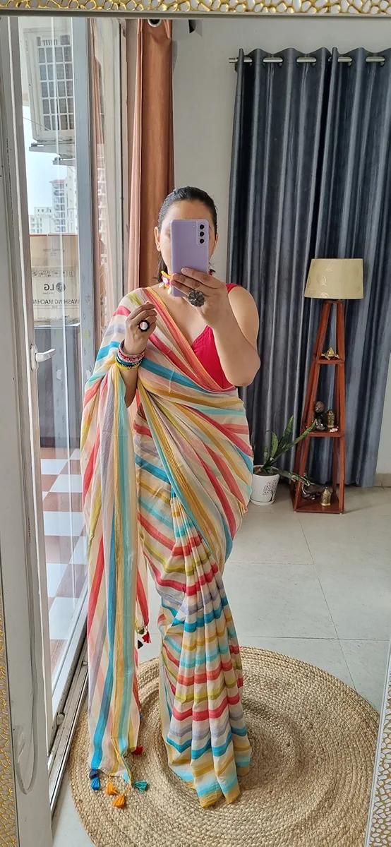 Onam special saree Mulcotton ~rainbow saree