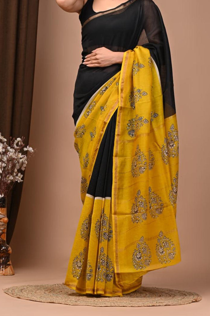 Pure hand block printed Chanderi silk