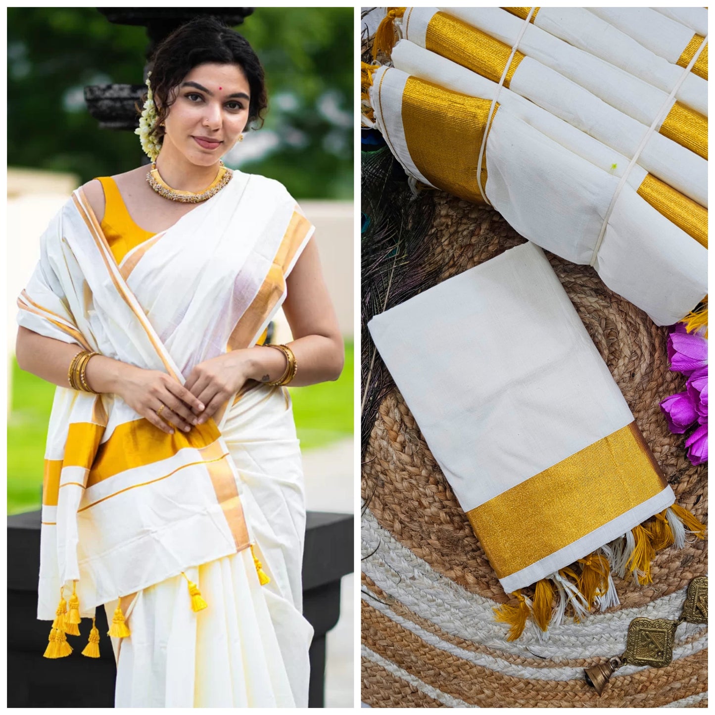 Kerala Cotton with gold Kasav boader