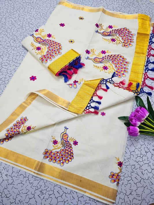 Kerala Cotton with peacock pink colour