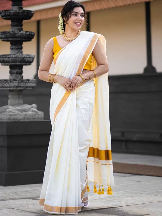 Kerala Cotton with gold Kasav boader
