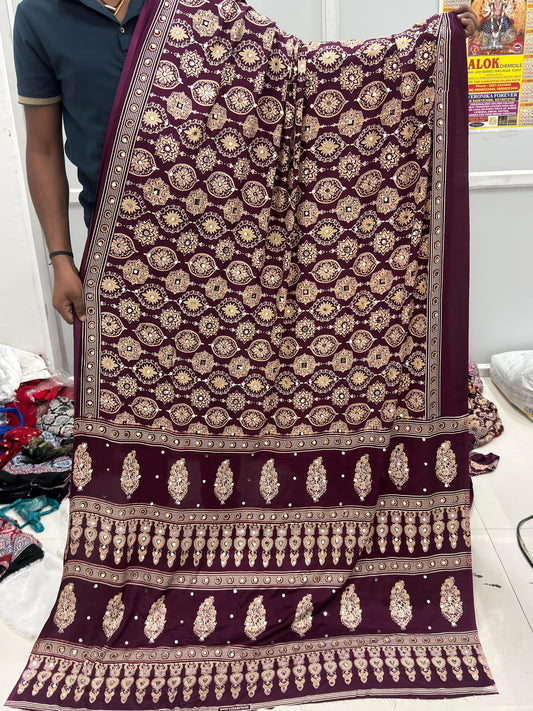 Ajrack model Silk with mirror work -maroon