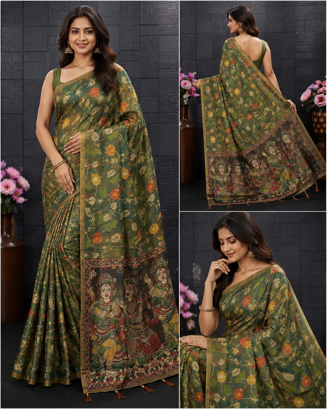 Kalamkari Dola Print saree -5 leaf design