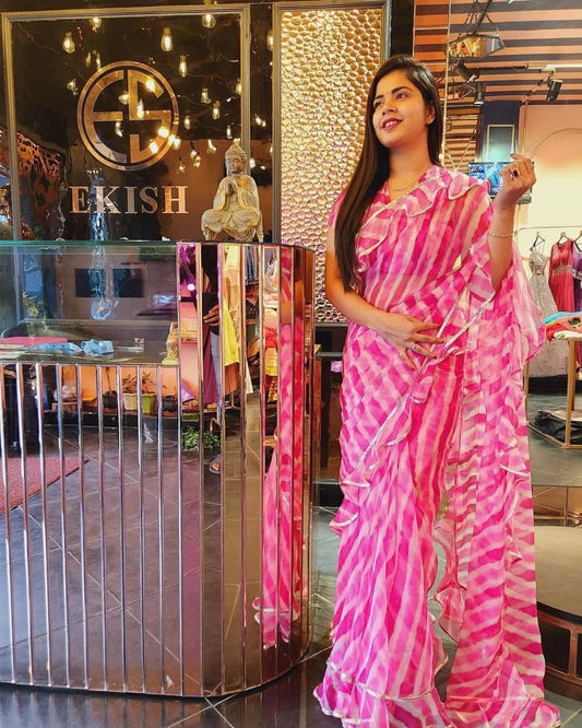 Pink strip lines Party Wear Saree
