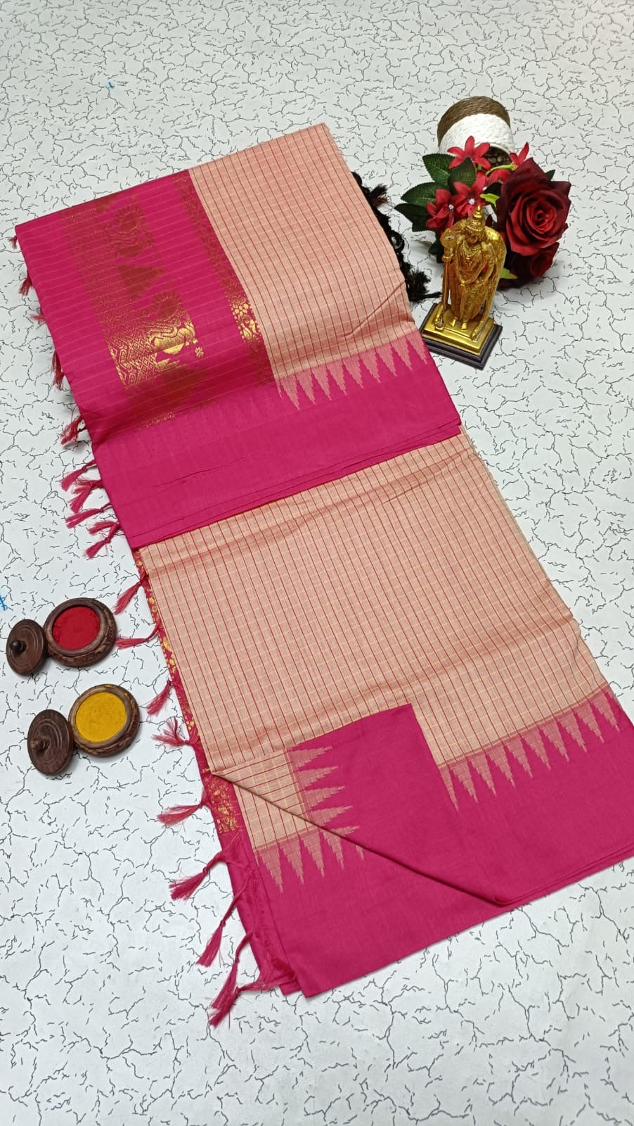 Kalyani cotton saree/Lata Gadwal Paithani -Light pink with boarder peach colour saree