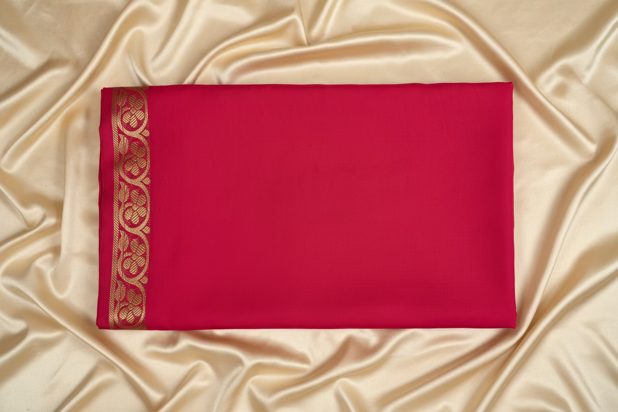 Saree - Crep semi deep pink fabric with golden boarder.