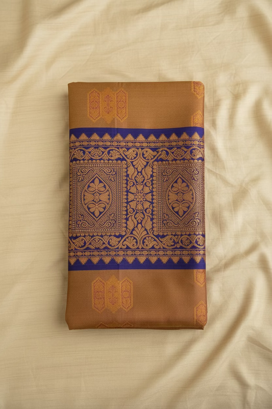 Semi-Silk in Kanchi boarder Saree- Mustard or Bronze-Gold