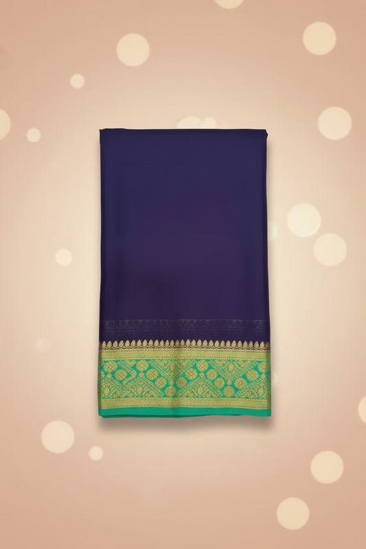 Mysore crep Semi soft silk 4- Blue with contract green boarder very beautiful and soft