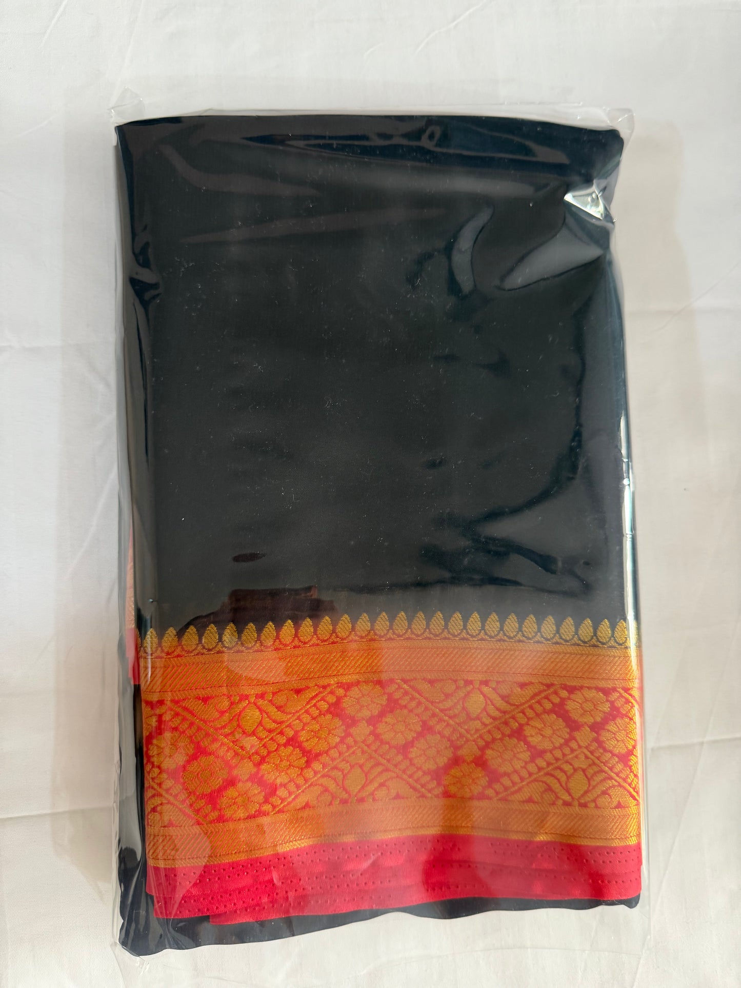 Banarasi saree soft silk -Black saree with red shade flower boarder
