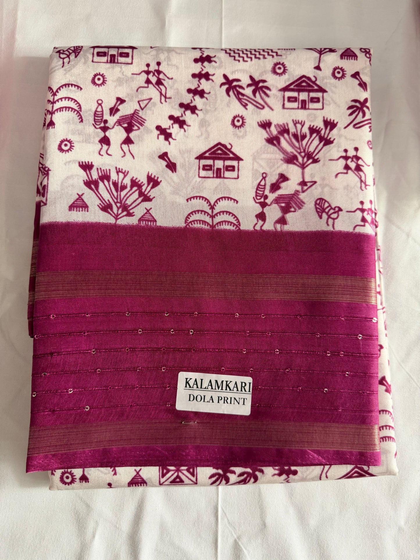 Kalamkari Dola Print saree -wine