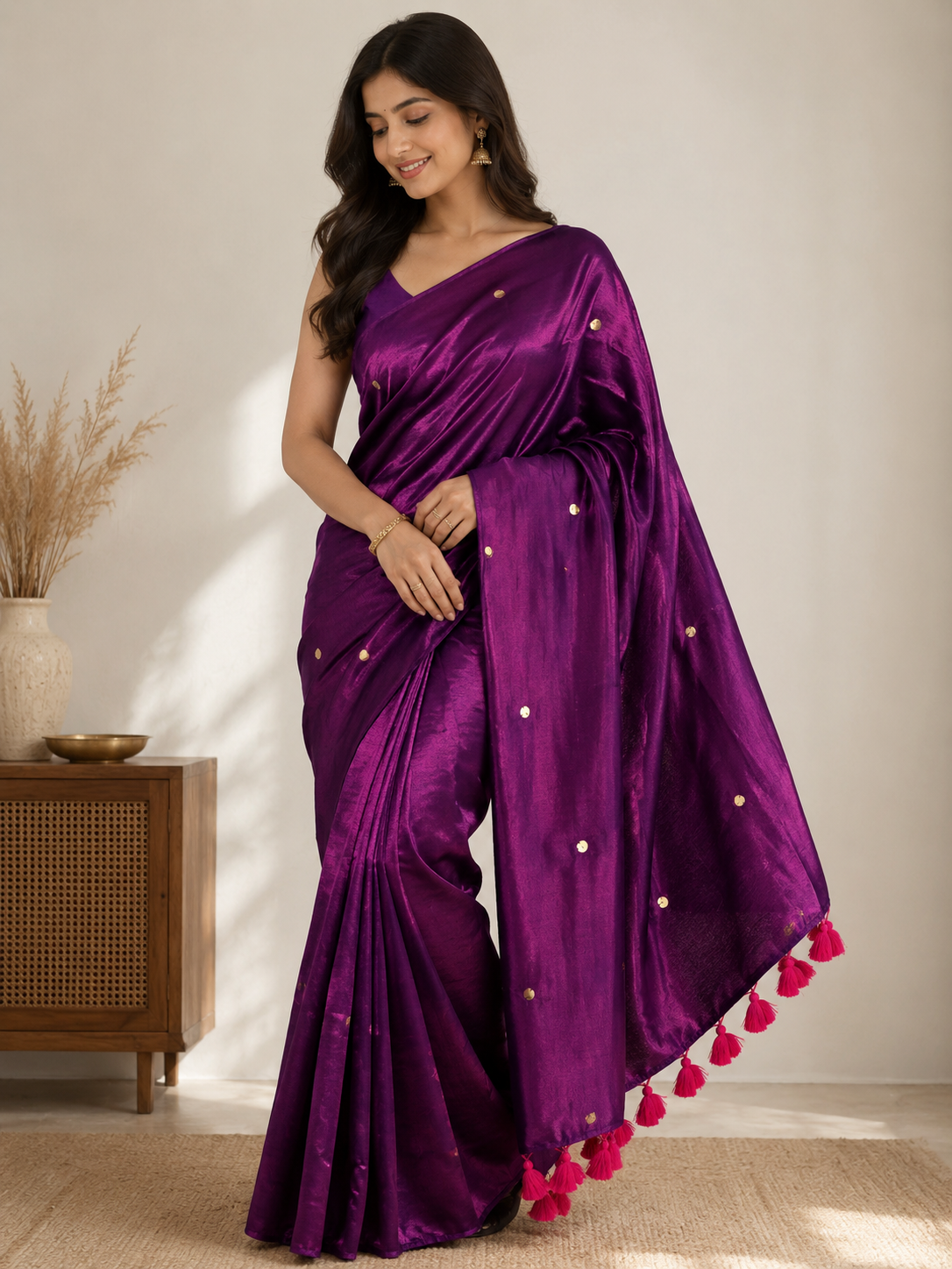 Kadhi Tissue Gini Saree - #peacock colour saree-purple
