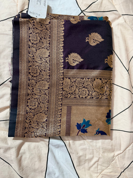 Designer Brocade All-Over Semi Silk Paithani Saree -dark purple