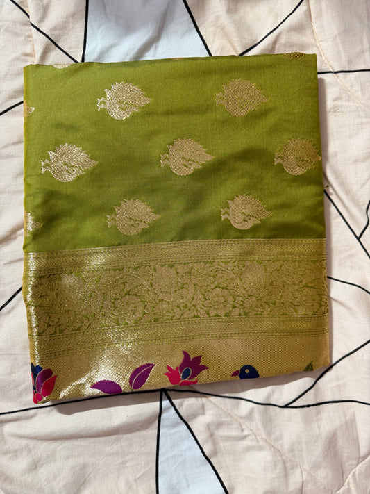 Designer Brocade All-Over Semi Silk Paithani Saree -green