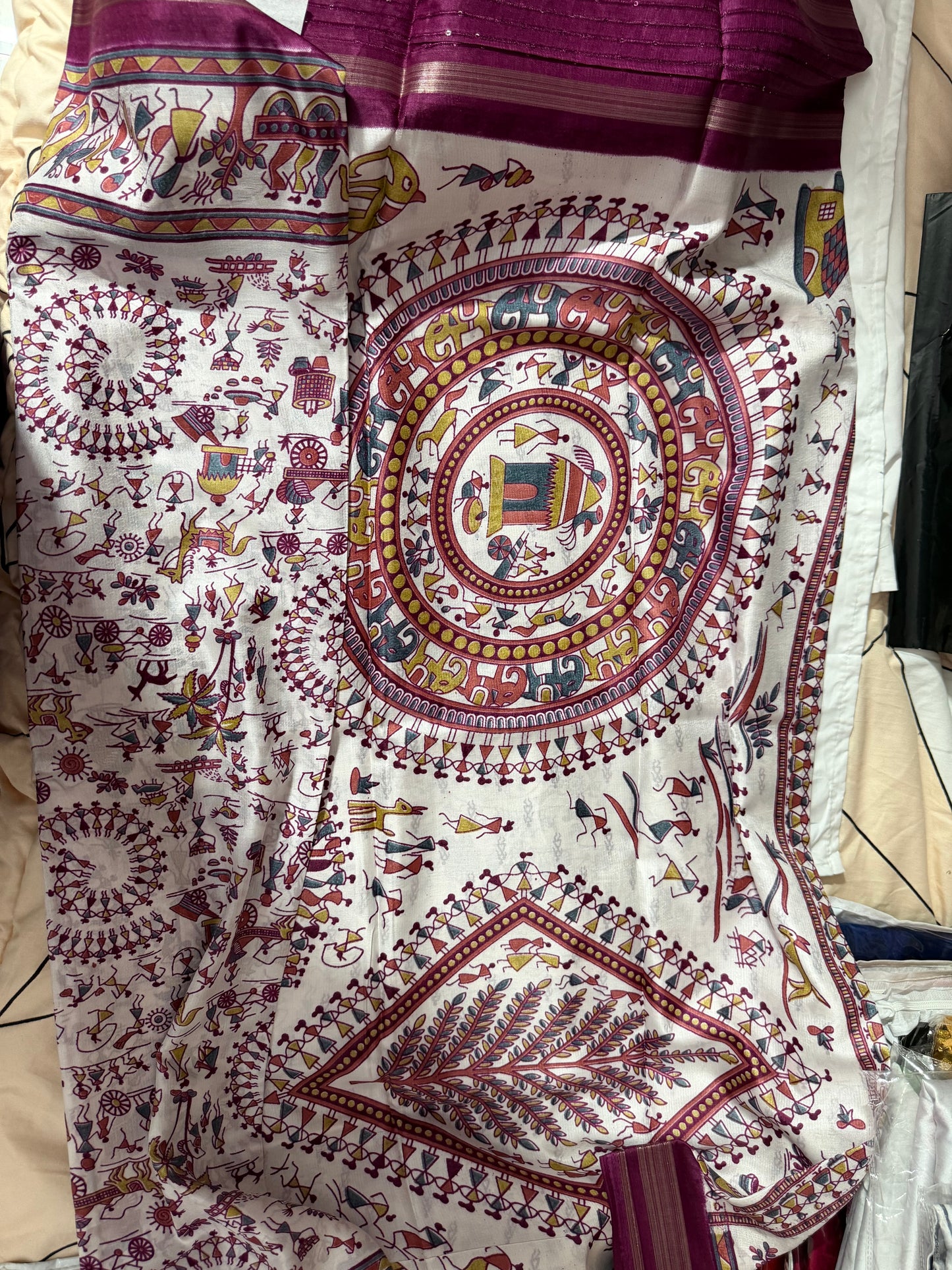 Kalamkari Dola Print saree -Double boarder - Pink