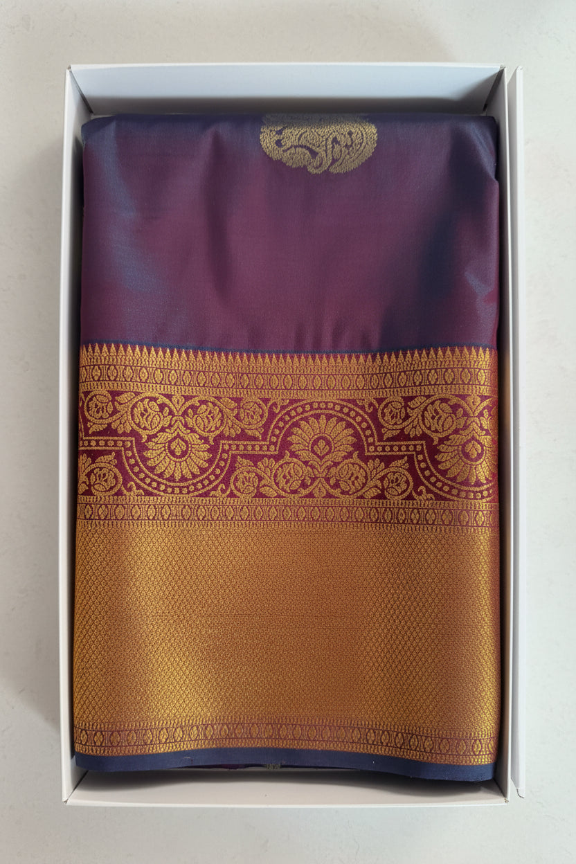 Semi-kanchi Silk in Kanchipuram boarder Saree with Zari boader -dark lavender colour or violet base