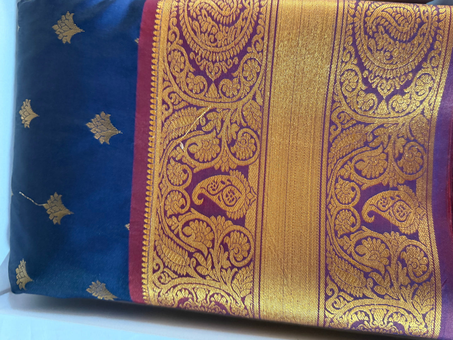 Silk in Kanchipuram boarder Saree with Zari boader -navy blue or violet base