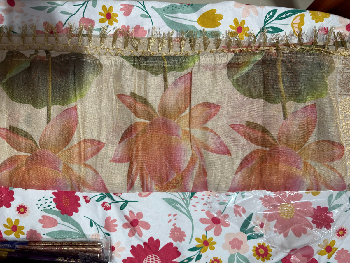 Light tissue saree lotus design