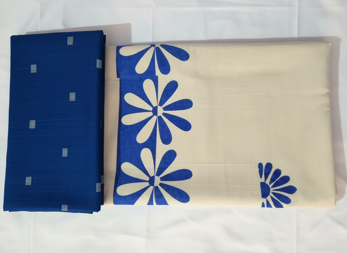 Kerala Cotton Flower Printed Sarees- Navy blue