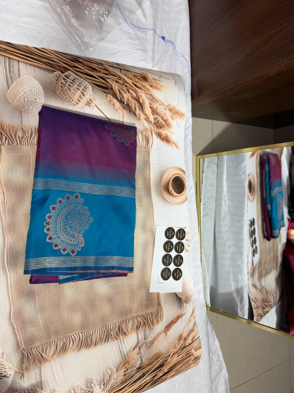 Viscose soft Silk Saree for Women- very rich boarder purple saree with blue boarder