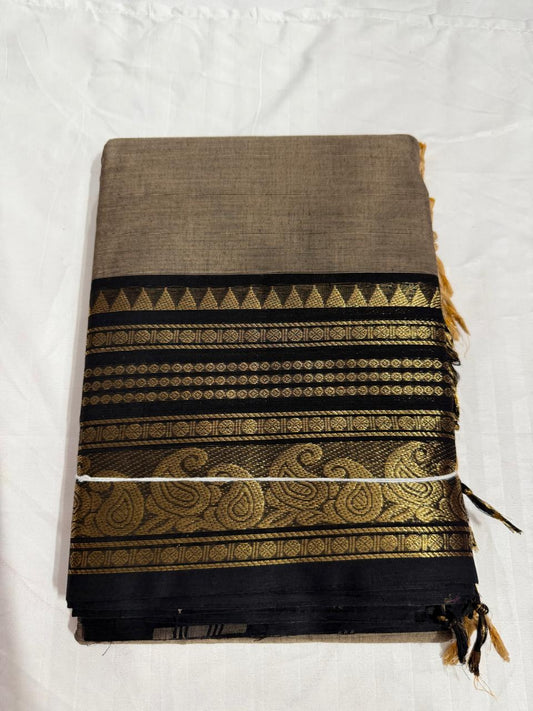 Kanchi Cotton Sarees- Grey with bck Kanchi boarder