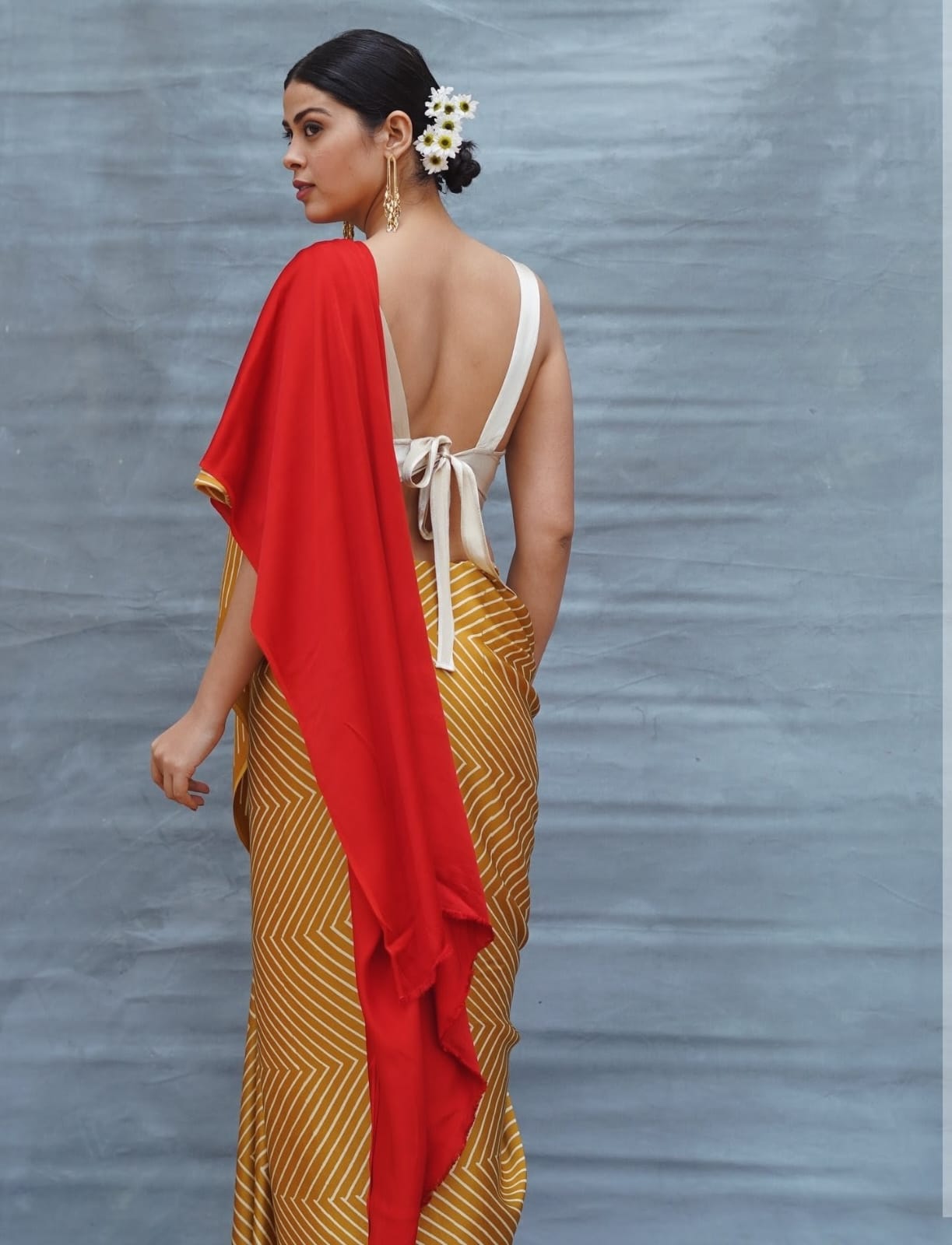 Gajji Modal silk- Printed with Multi-strip - yellow