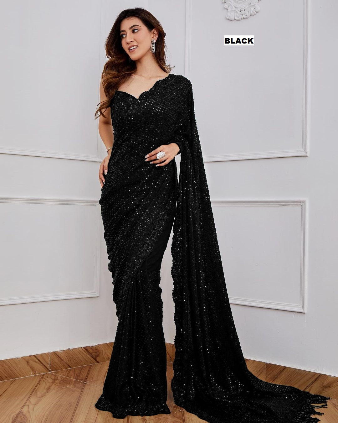 Black Sequins Party Wear Saree