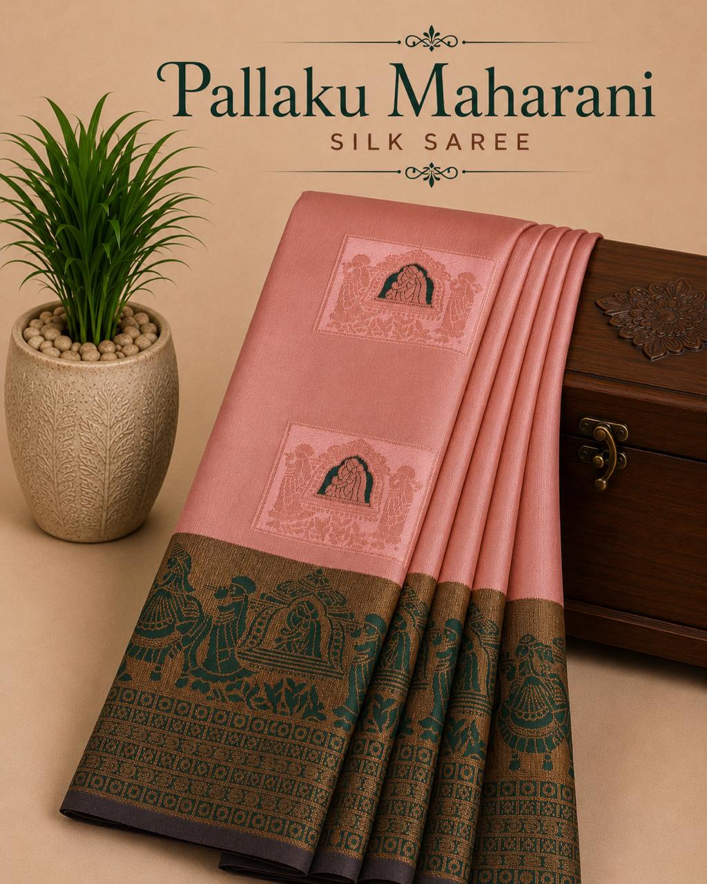 Pallaku Maharani Pattu wedding/ Festival soft Silk Saree for Women- light pink