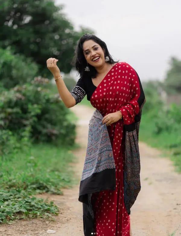 Gajji Modal silk- Printed with-bandni style dots