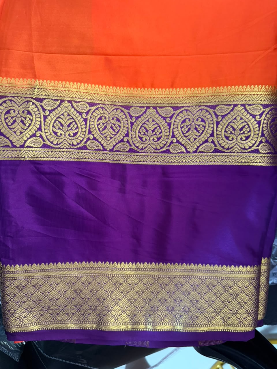 Mysore semi crepe silk saree-3- with Bendex Boarder-orange