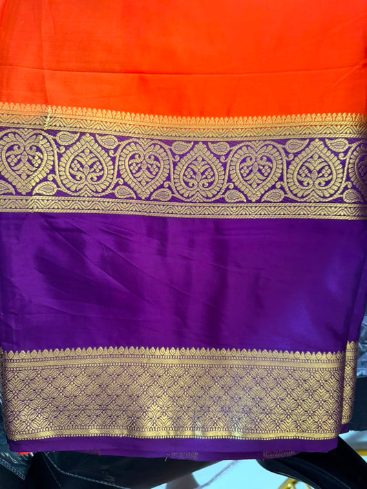 Mysore semi crepe silk saree-3- with Bendex Boarder-orange