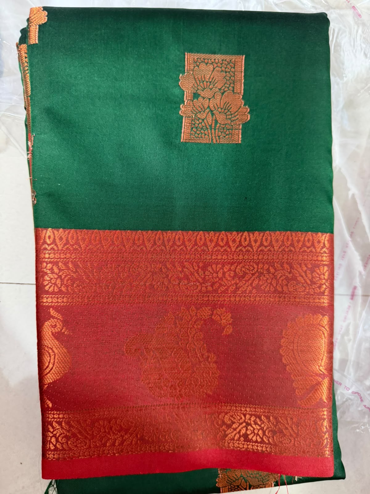 Viscose soft Silk Saree -7 -green with red boarder