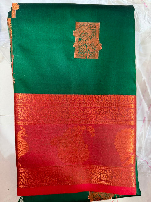 Viscose soft Silk Saree -7 -green with red boarder