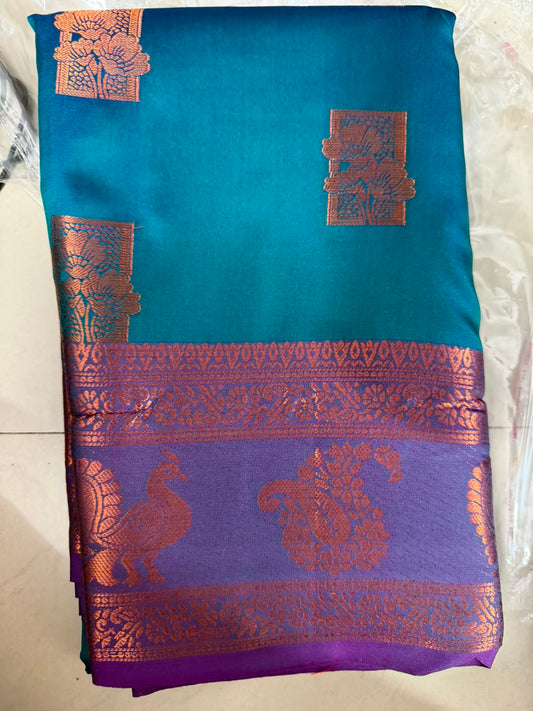 Viscose soft Silk Saree -7 -blue with purple boader