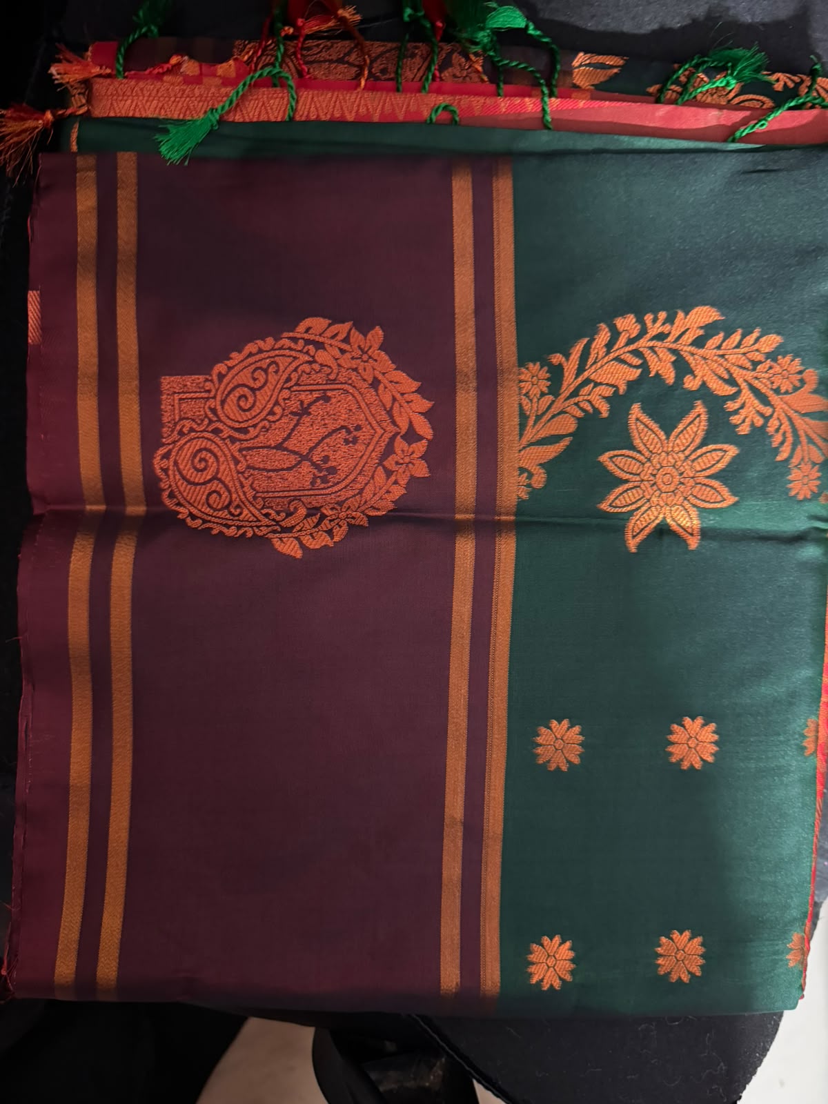 Viscose soft Silk Saree -4 - three colour saree - green