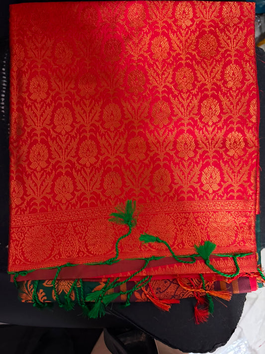Viscose soft Silk Saree -4 - three colour saree - green