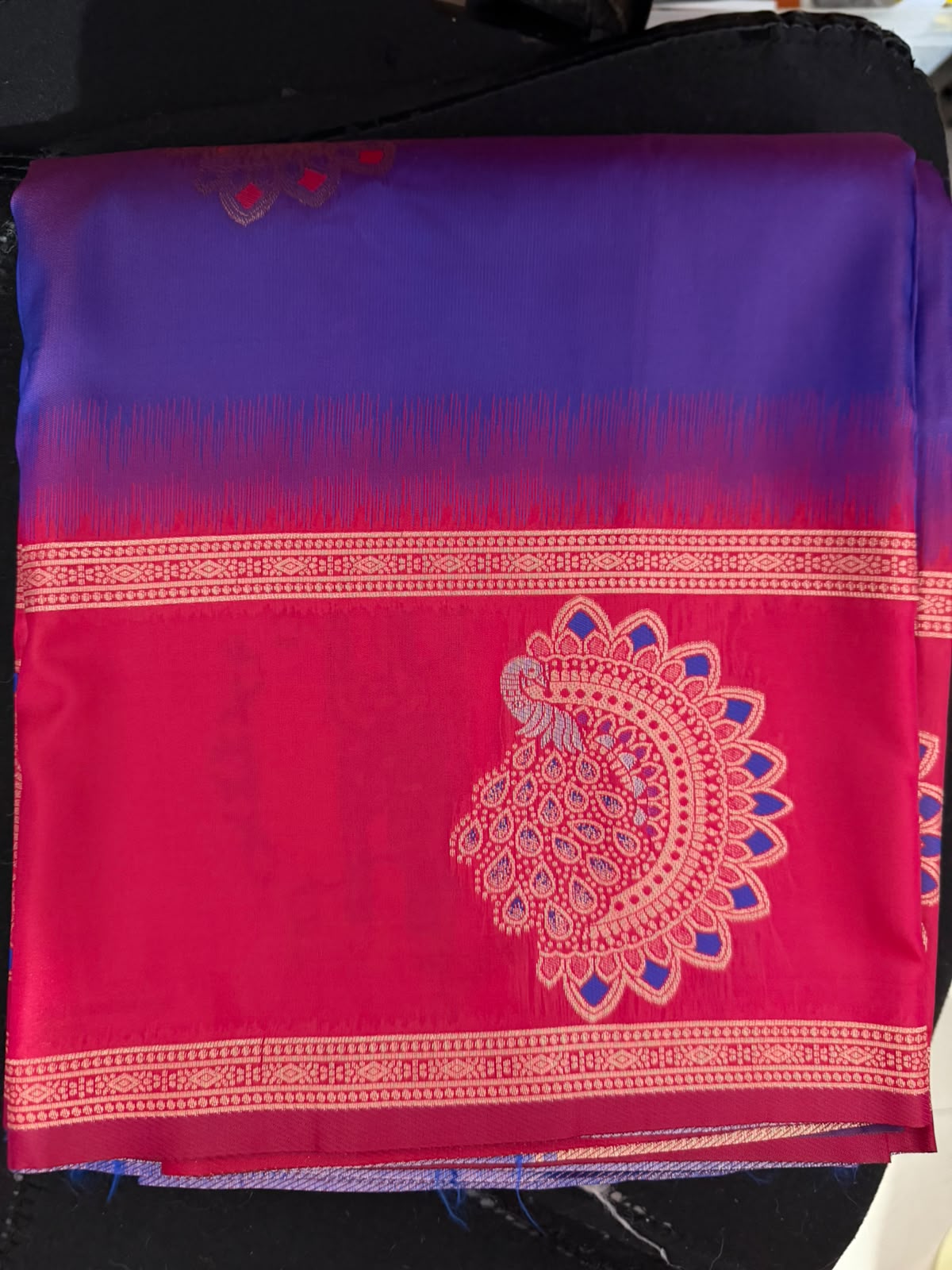 Viscose soft Silk Saree for Women- very rich boarder purple saree with blue boarder -red