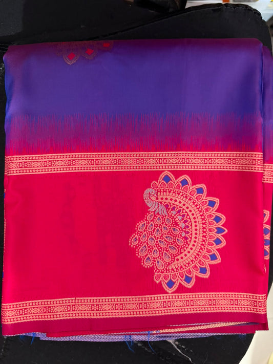 Viscose soft Silk Saree for Women- very rich boarder purple saree with blue boarder -red