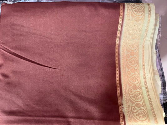 Mysore crepe silk saree- brown saree with light green boarder