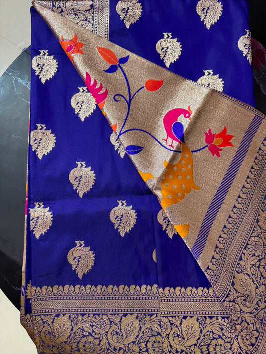 Designer Brocade All-Over Semi Silk Paithani Saree -Royal blue