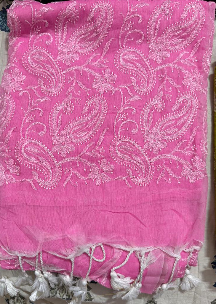 chikankari saree-Pink