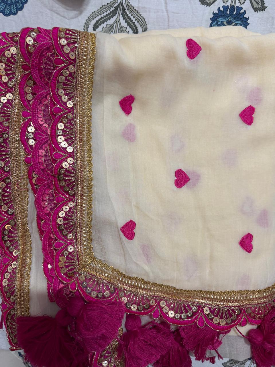 Premium Mul Embroidery work - cream