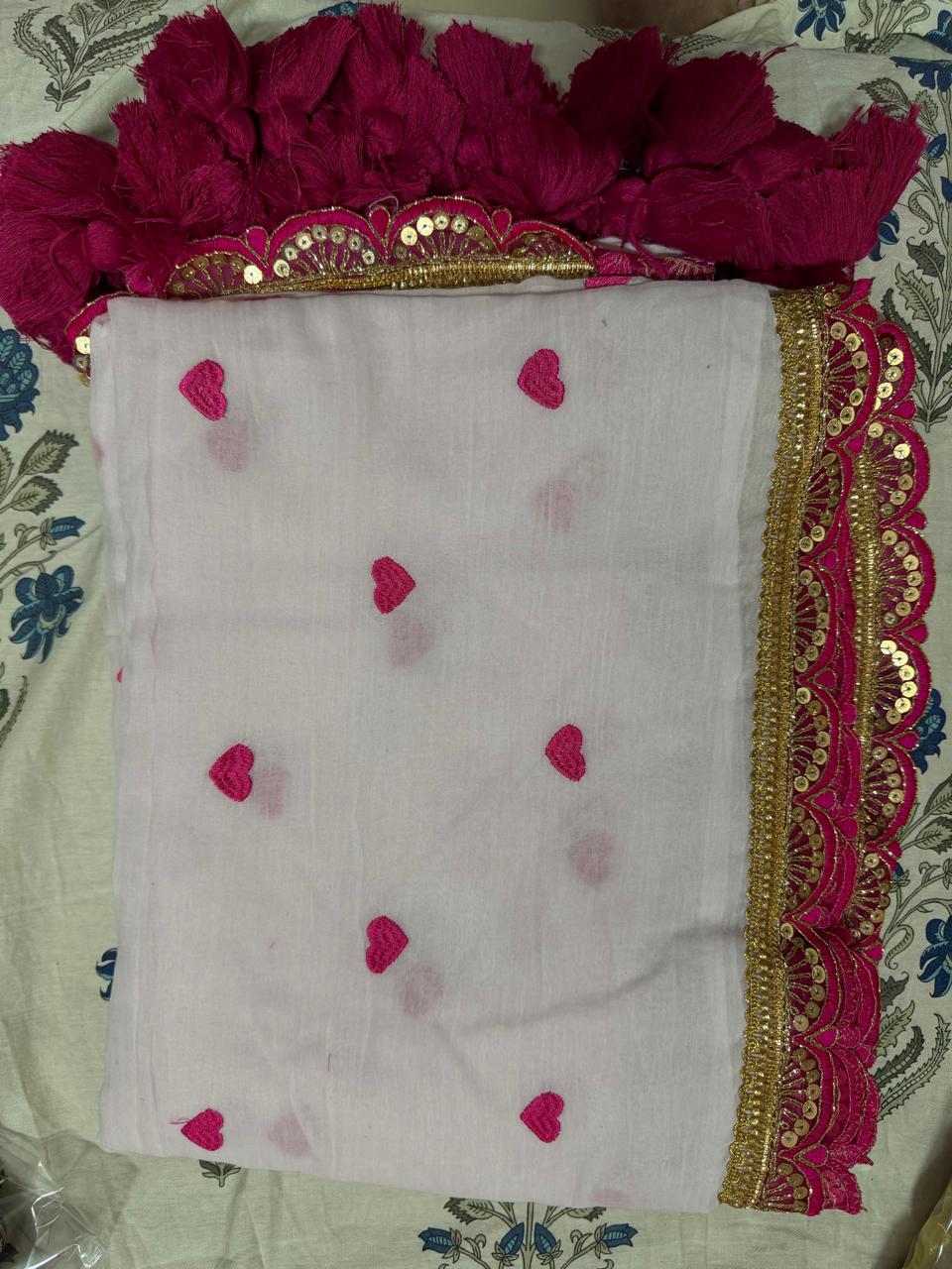 Premium Mul Embroidery work -Pink