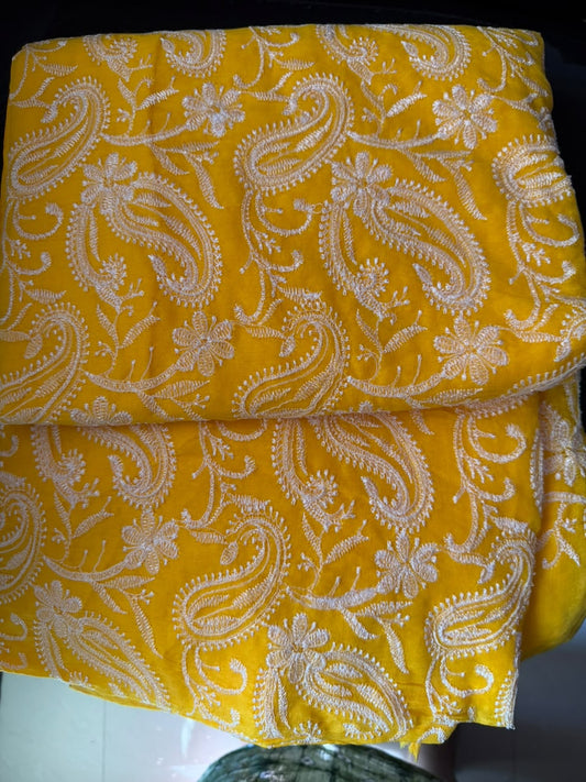 chikankari saree-Yellow
