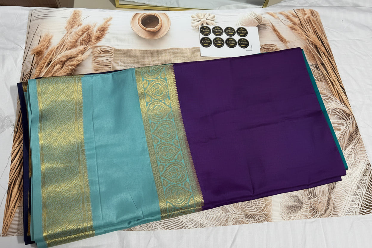 Mysore semi crepe silk saree-3- with Bendex Boarder-dark onion