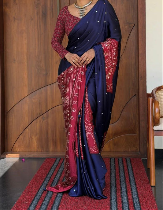 Ajrack model Silk with mirror work - navy blue