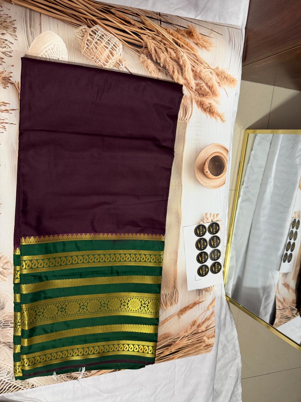 Mysore Crepe silk Saree with Bentex Border -dark brown