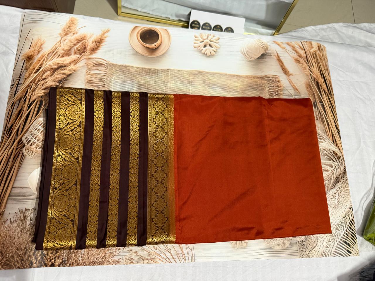Mysore Crepe silk Saree with Bentex Border -light orange