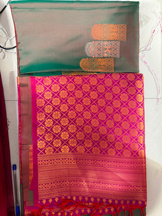 Viscose soft Silk Saree for Women- very rich boarder green